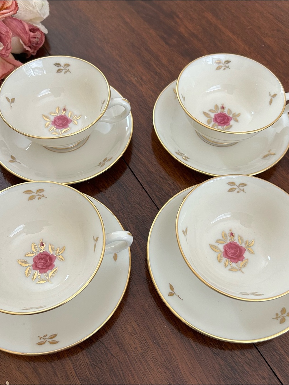 Set of 4 Vintage Lenox Rhodora Tea Cup & Saucer – Pattern P-471